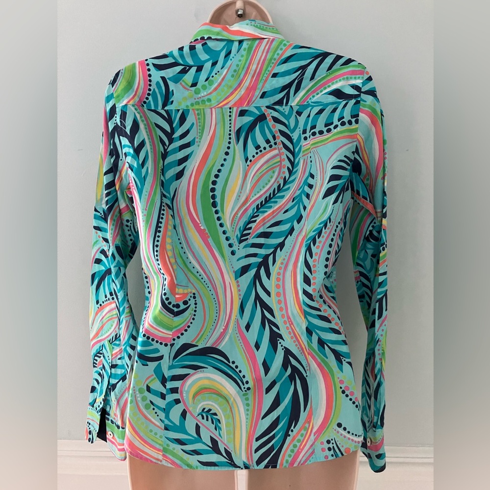 Lilly Pulitzer button down Cotton blouse bold preppy maximalist paisley 8 - Picture 2 of 8